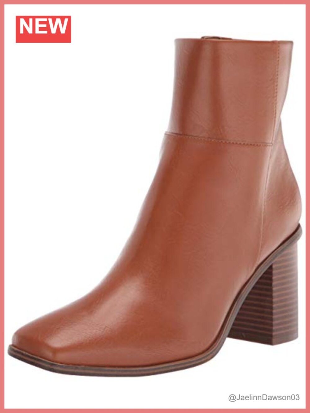 Women's Ankle Boots Block Heel Square Toe Side Zip Cognac